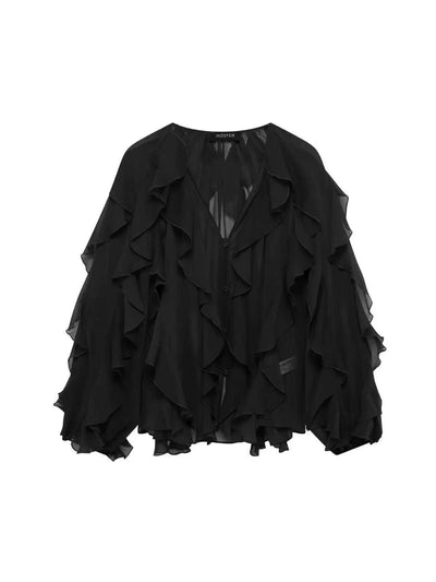 Ruffles V Neck Full Sleeve Top