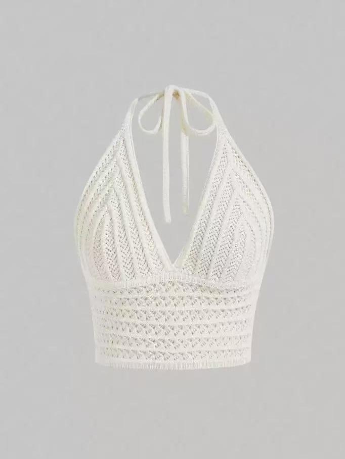 Tidal Crochet Halter Bralette Top by Exclusives, white