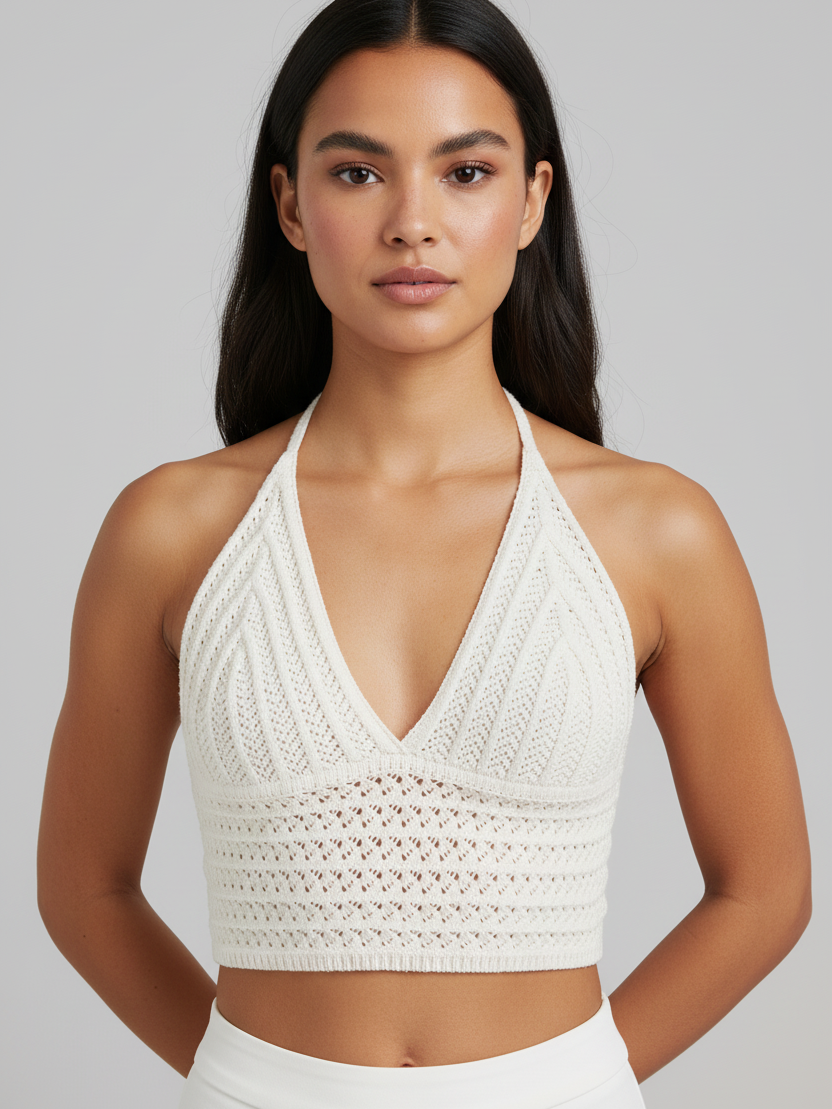 Tidal Crochet Halter Bralette Top, white crochet halter crop bra by Exclusives