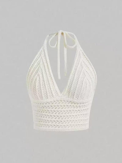 Tidal Crochet Halter Bralette Top by Exclusives, white