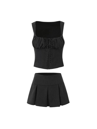 Cutout Striped Sami Top And Flare Skirt Coord Set