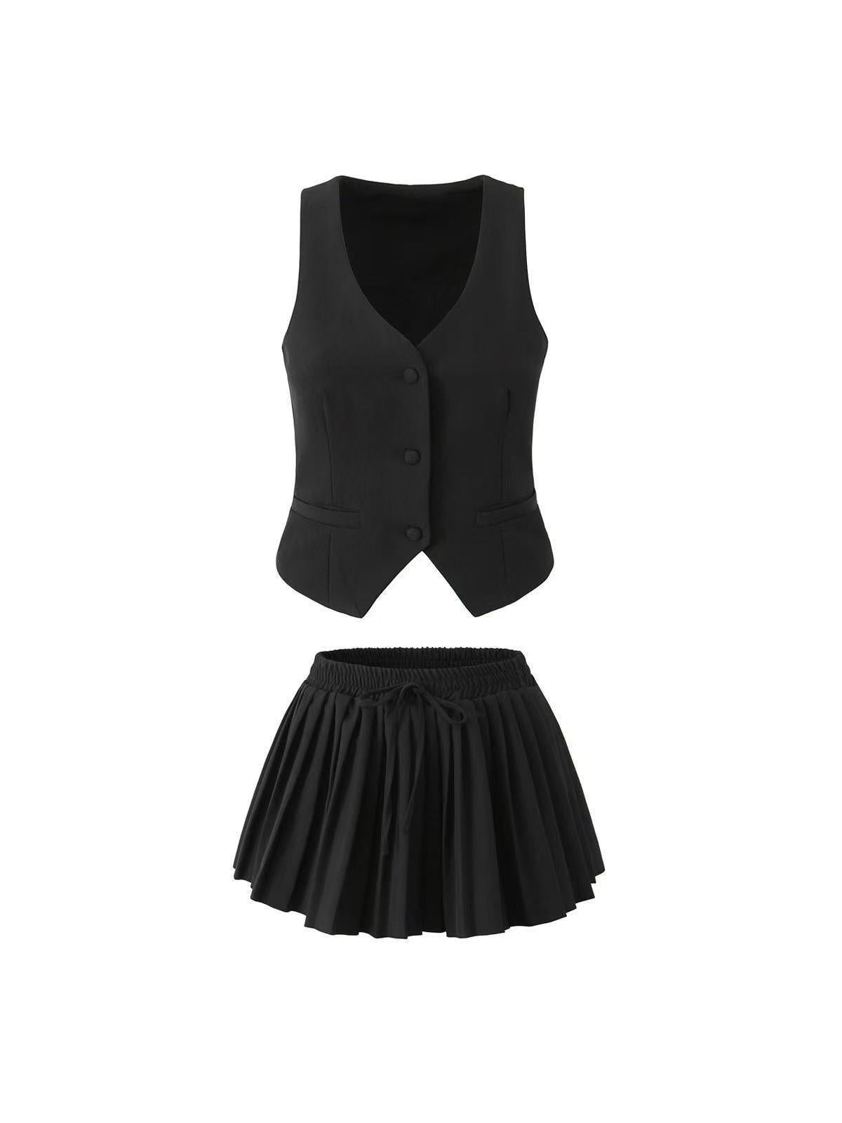 Waist Vest Coat & Flared Skort Skirt Coord Set