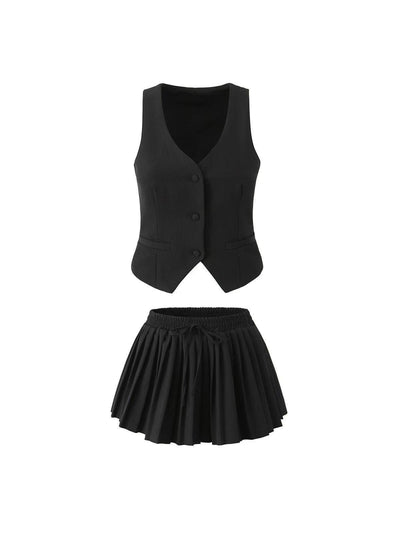 Waist Vest Coat & Flared Skort Skirt Coord Set