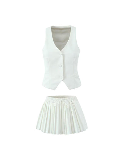 Waist Vest Coat & Flared Skort Skirt Coord Set