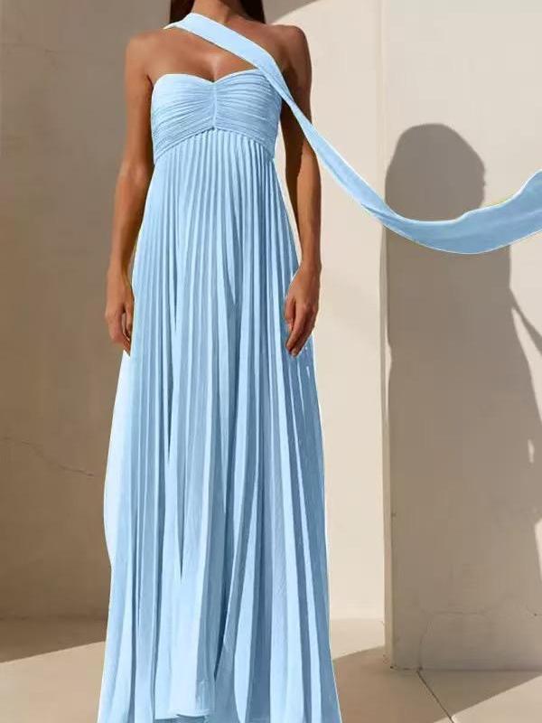 Krema Pleated Tube Maxi Dress with Scarf
