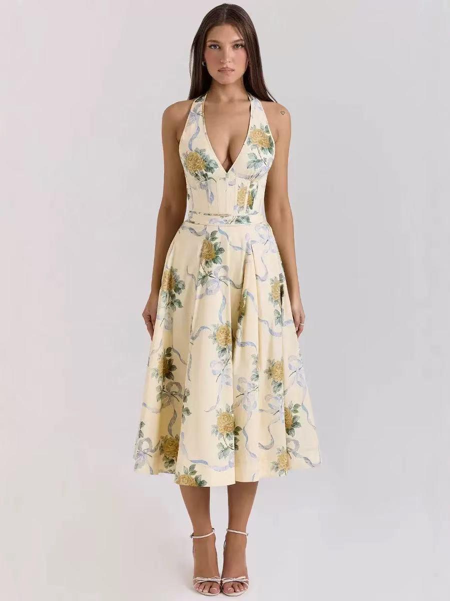 Floral Halter FitandFlare Midi Dress Floral Halter FitandFlare Midi Dress