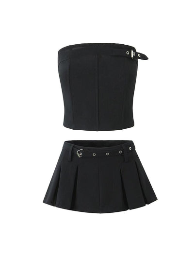 Belted Boning Corset Tube Top & Flare Skirt Coord Set with belt