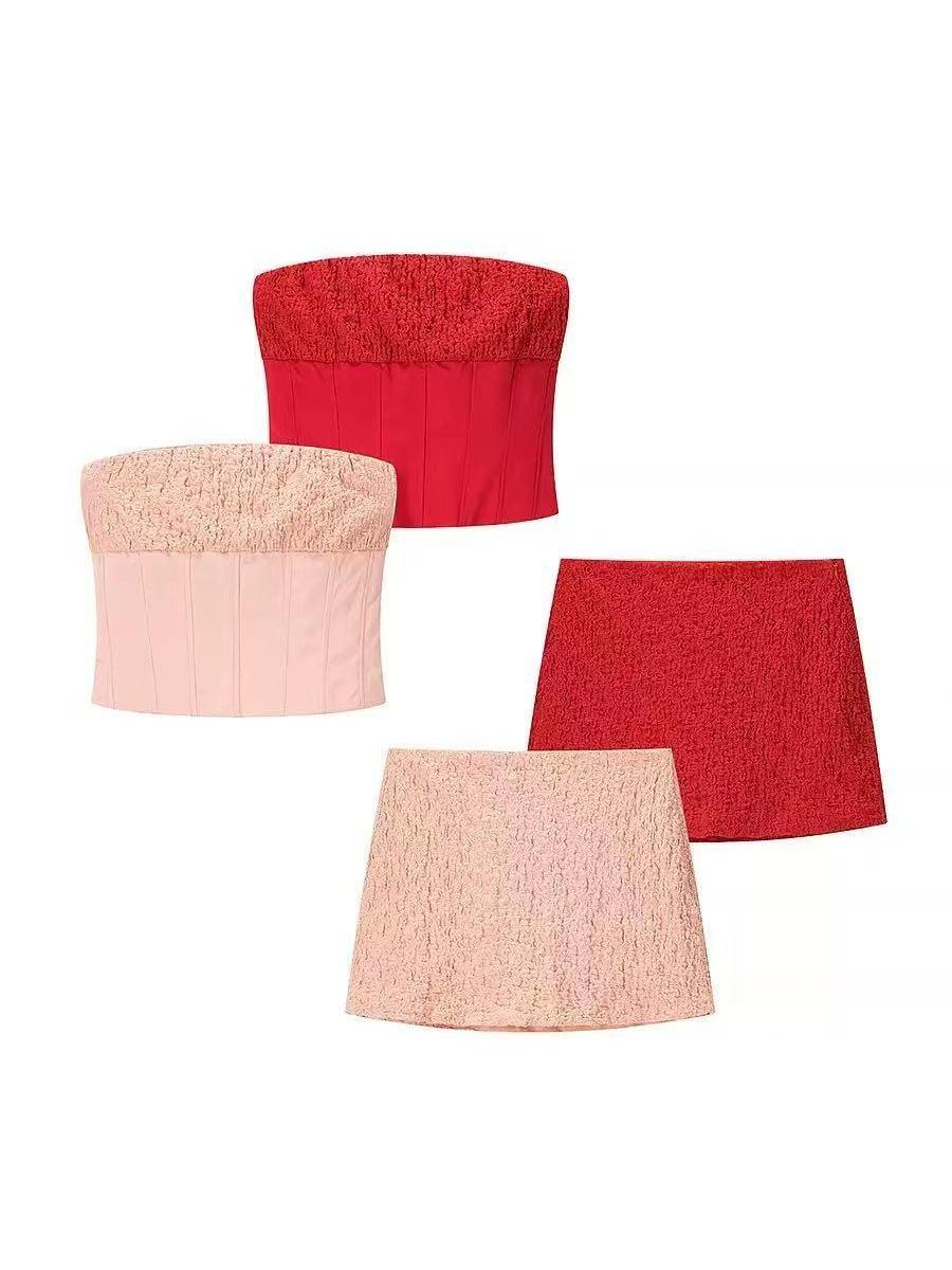 Textured Strapless Crop Top and Mini Skirt Co‑ord Set