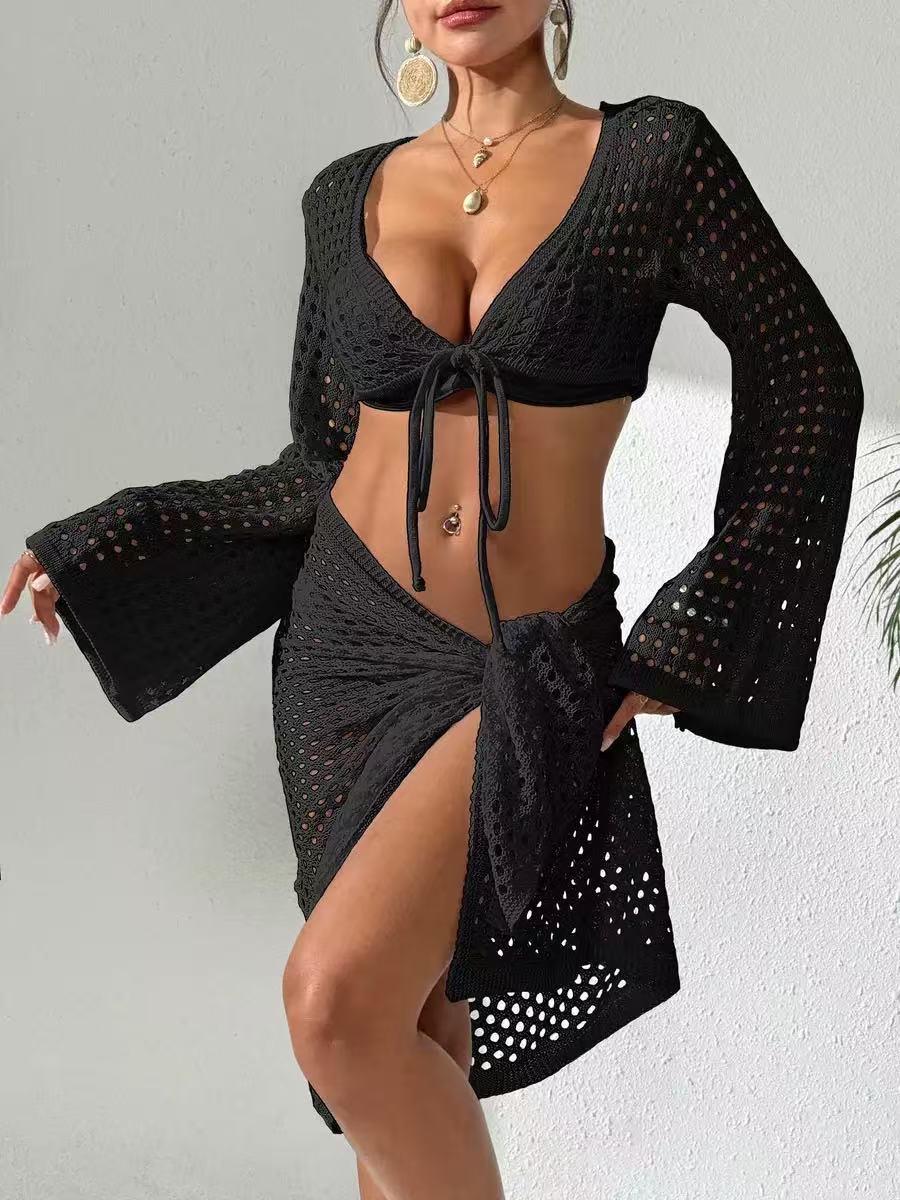 Crochet two-piece swimsuit Bikini Set with a matching cover-up