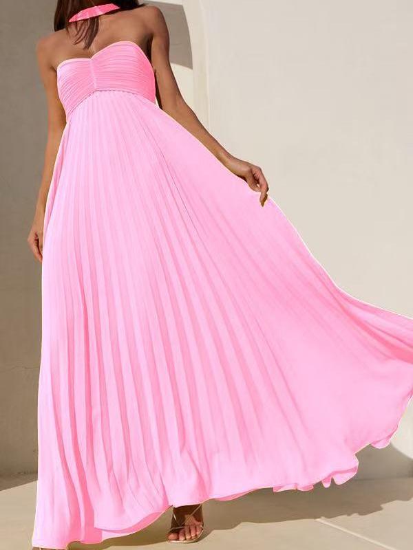 Krema Pleated Tube Maxi Dress with Scarf