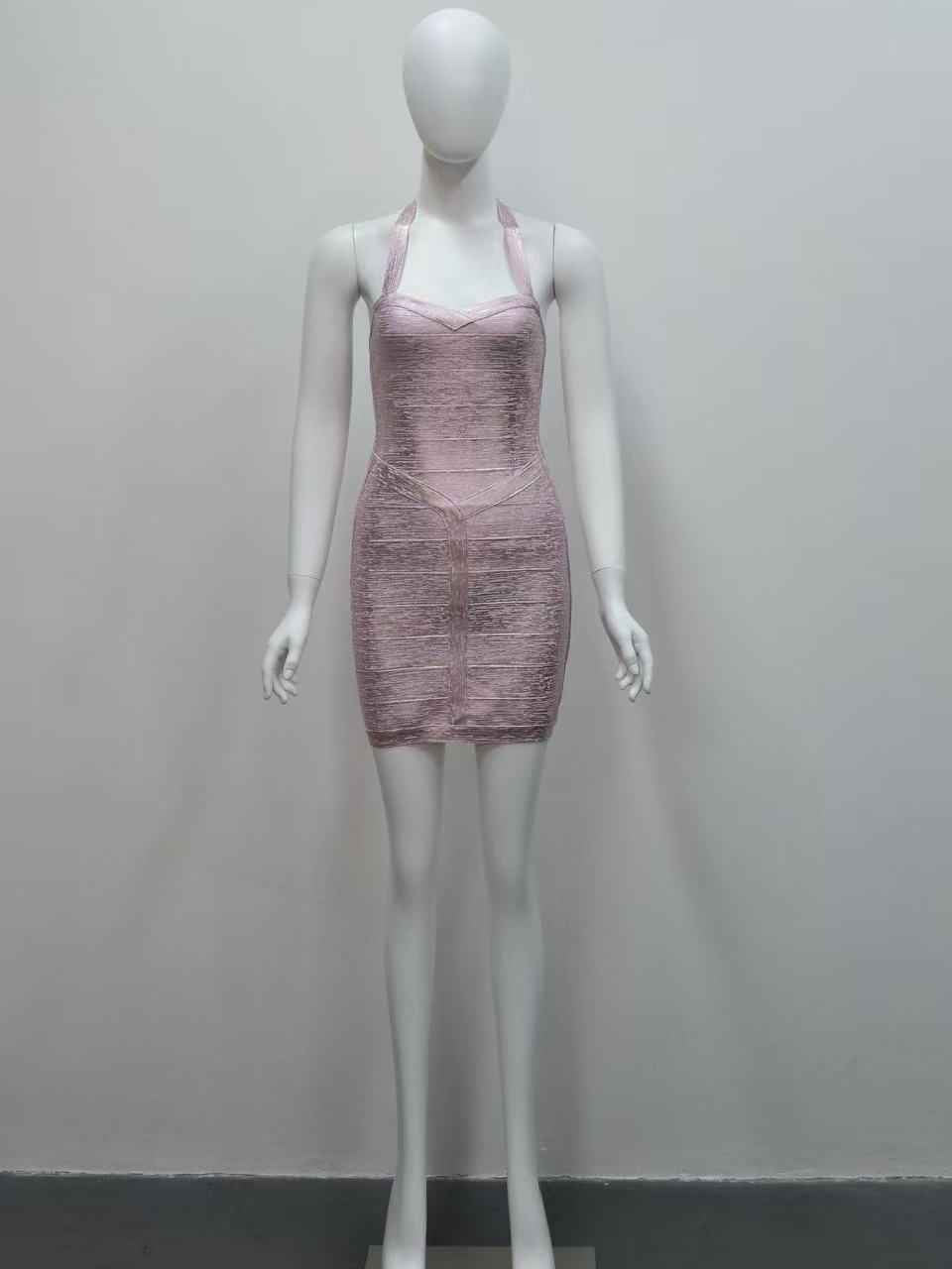 Serena Metallic Halter Neck Bandage Mini Dress