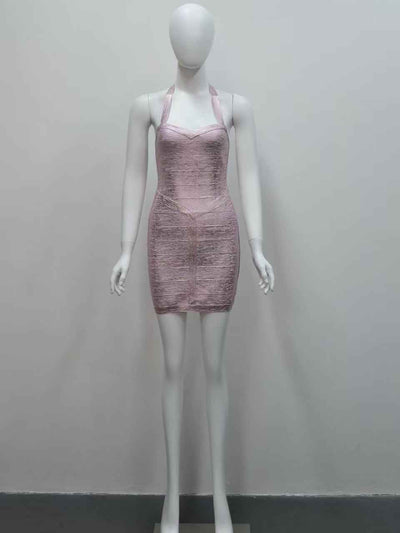 Serena Metallic Halter Neck Bandage Mini Dress