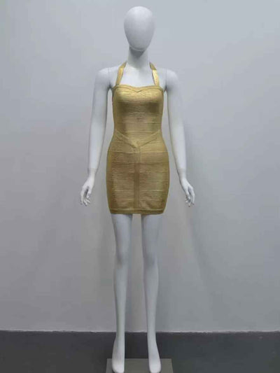 Serena Metallic Halter Neck Bandage Mini Dress