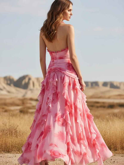 Ruffle Tie-Dye Swimsuit & Cascading Maxi Skirt Set