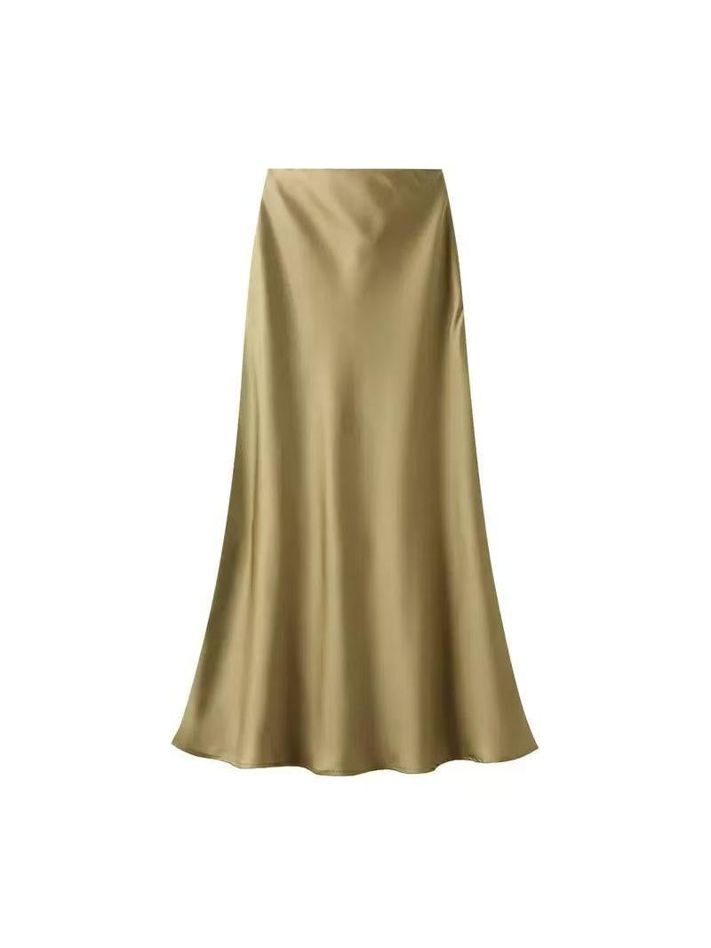 High Waist Satin Ankle Length Long Skirt