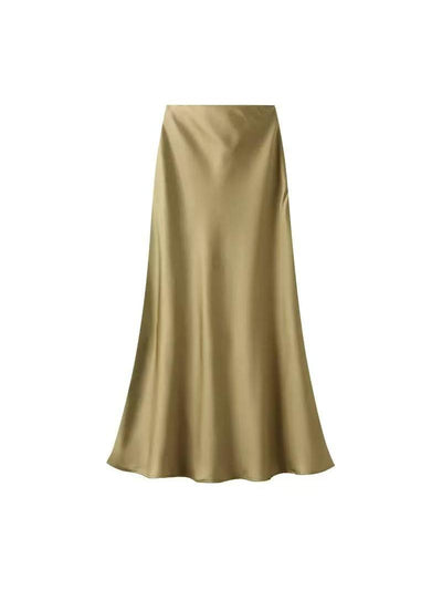 High Waist Satin Ankle Length Long Skirt