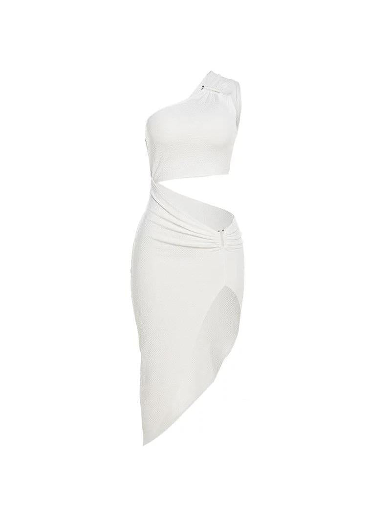 One‑shoulder cut‑out asymmetric midi dress