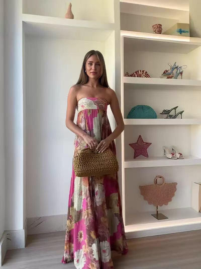 Strapless Floral Boho Maxi Dress