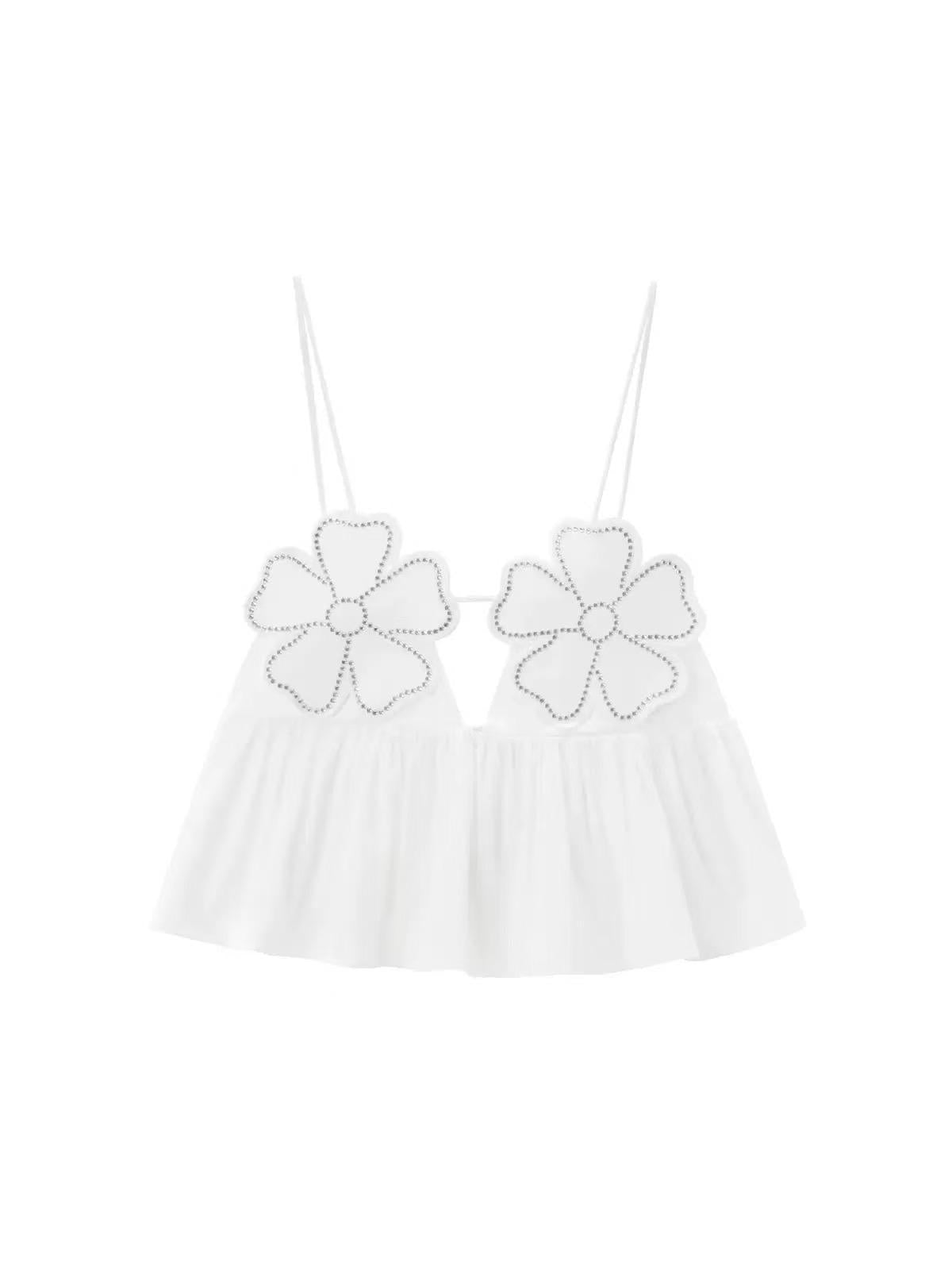 Applique Rhinestone Flowers Top