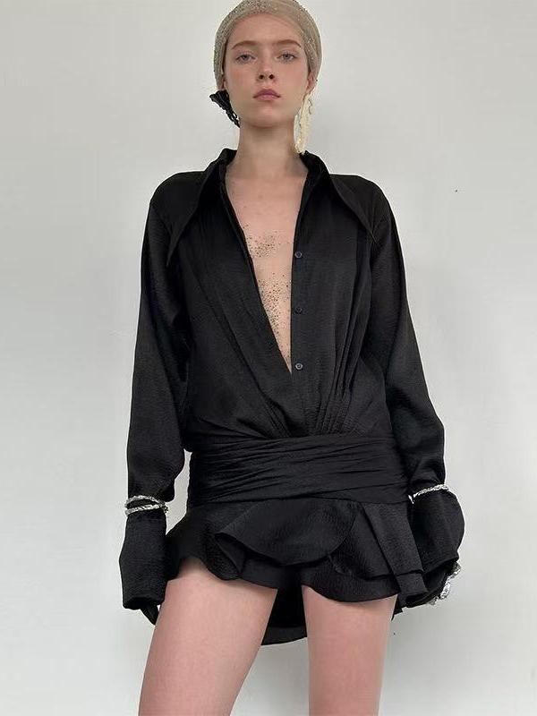 Black Rosy Shirt Dress with Skirt coord Set