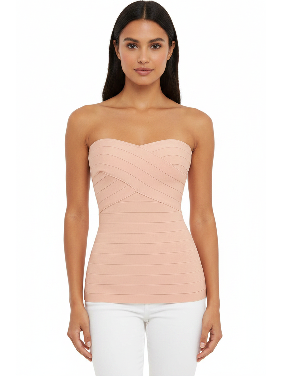 Chloe Crossover Strapless Bandage Top, blush pink, Exclusives blouse