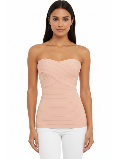 Chloe Crossover Strapless Bandage Top, blush pink, Exclusives blouse