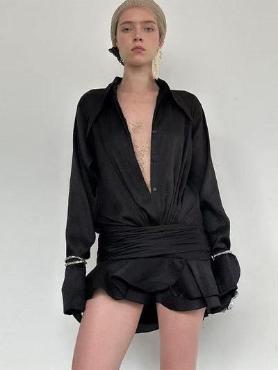 Black Rosy Shirt Dress with Skirt coord Set