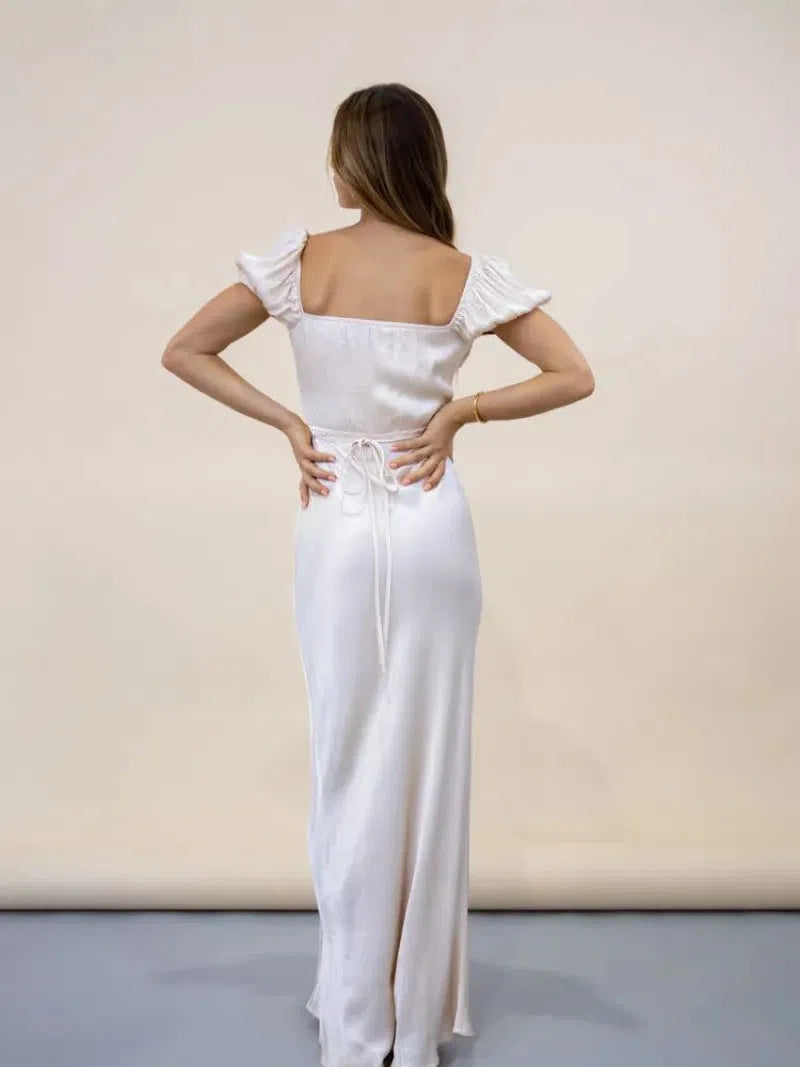 Short Puff Sleeve Cutout Maxi Dress