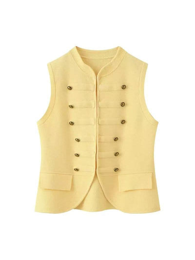 Regal Brass Button Vest Top in pale yellow with double-breasted brass buttons