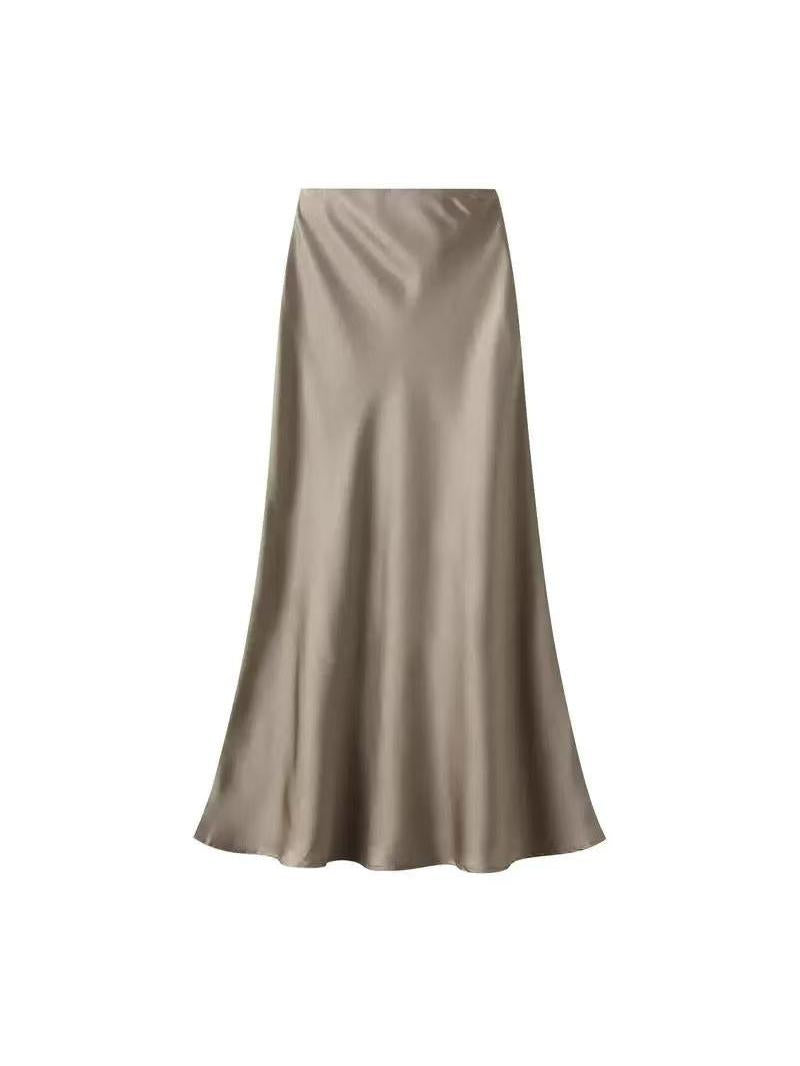 High Waist Satin Ankle Length Long Skirt