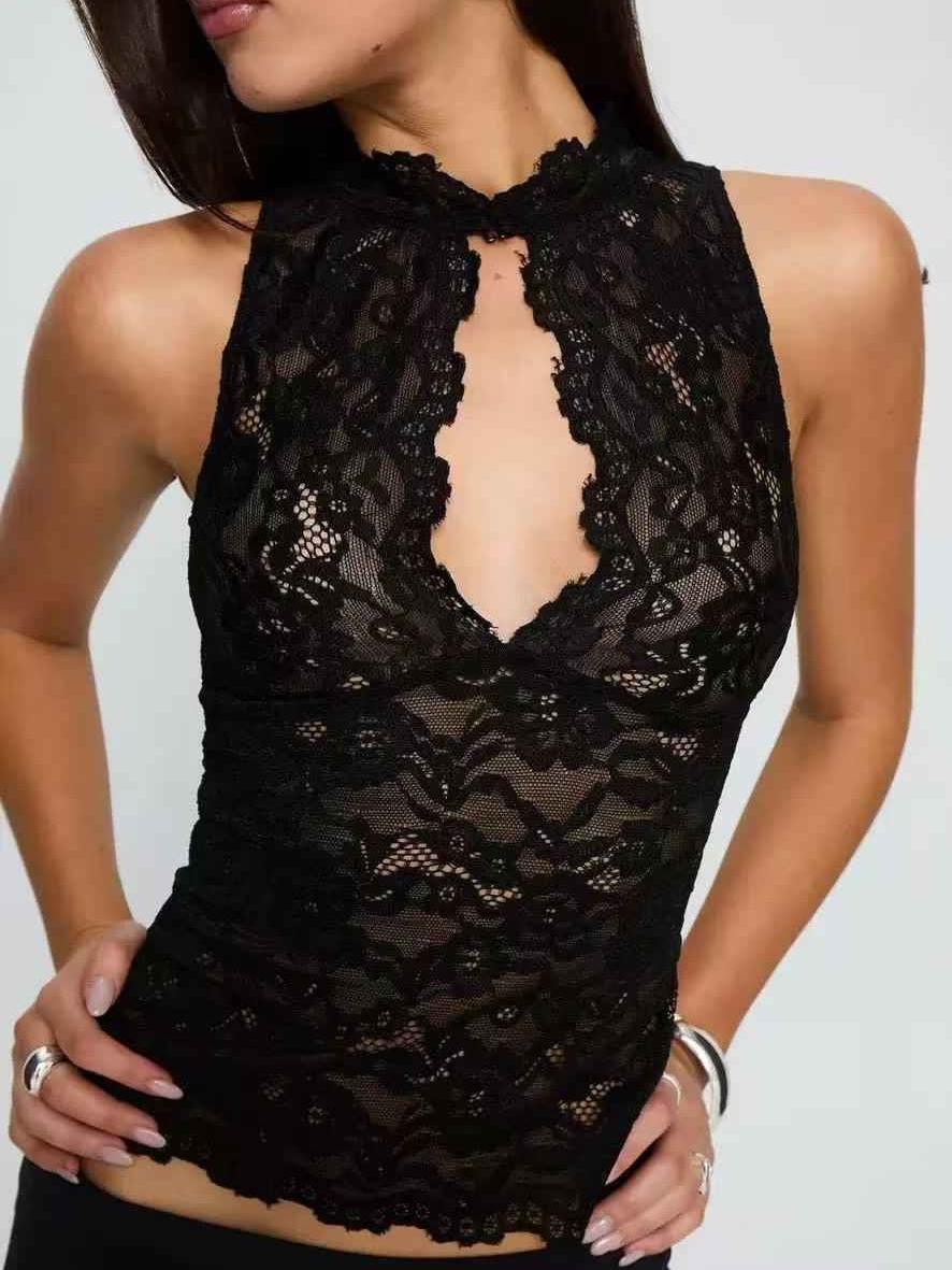 Midnight Muse Lace Halter Top