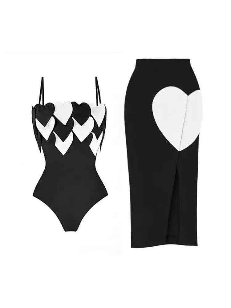 Heartbreaker Monochrome Swimsuit & Pencil Skirt Set