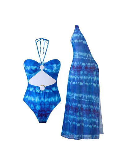 Ocean Tie-Dye Cut-Out Swimsuit & Sheer Maxi Dress Set