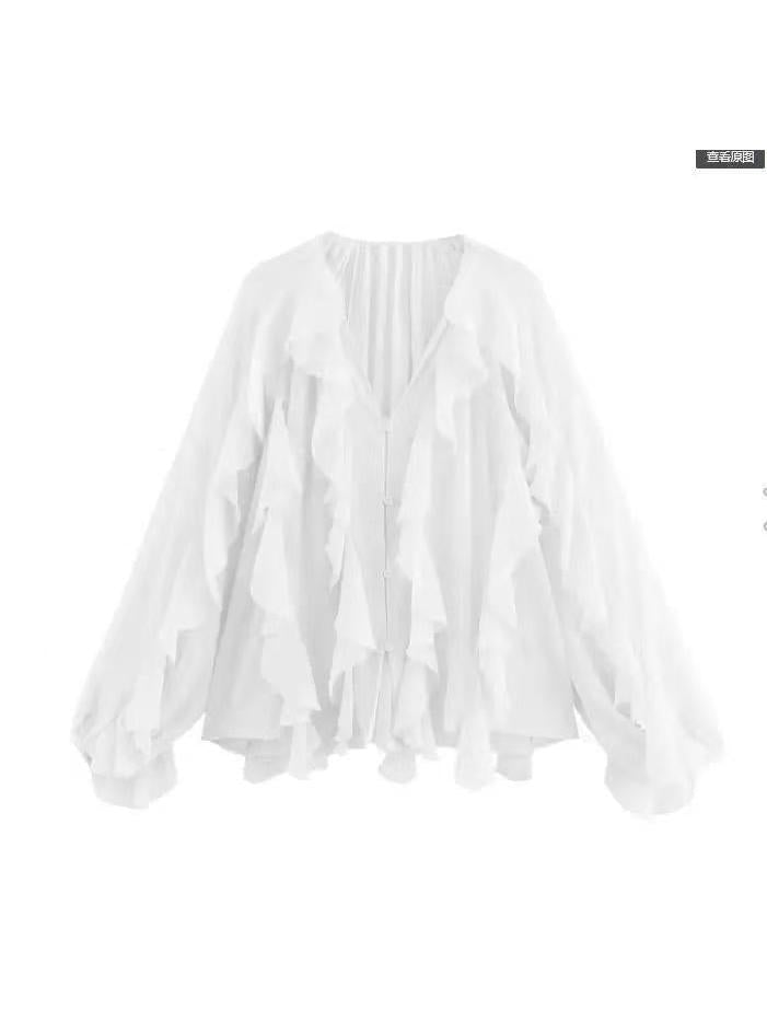 Ruffles V Neck Full Sleeve Top