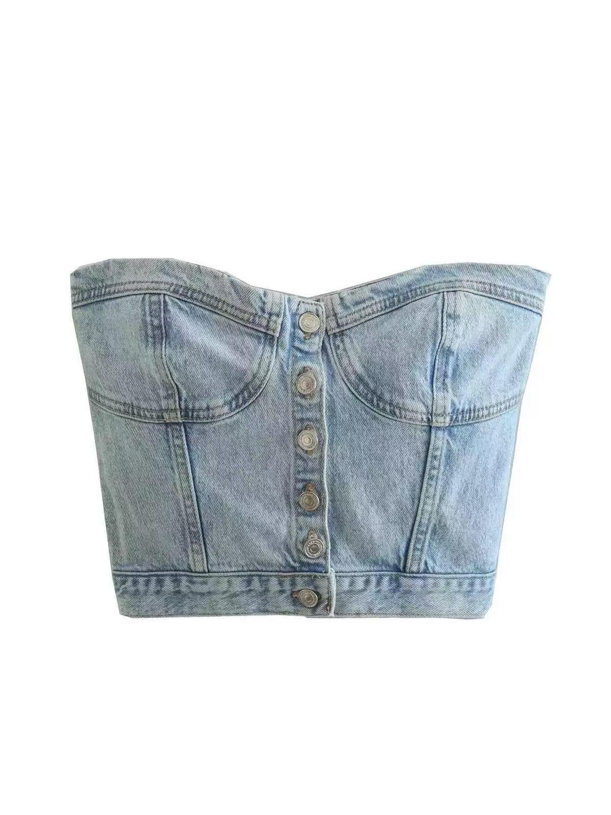 Poly Strapless Denim Tube Top