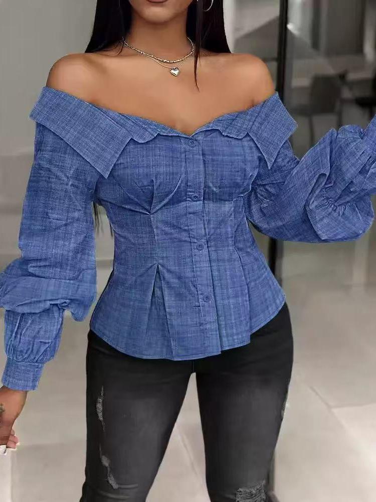 Off Shoulder Ruffle Sleeve Shirt Top