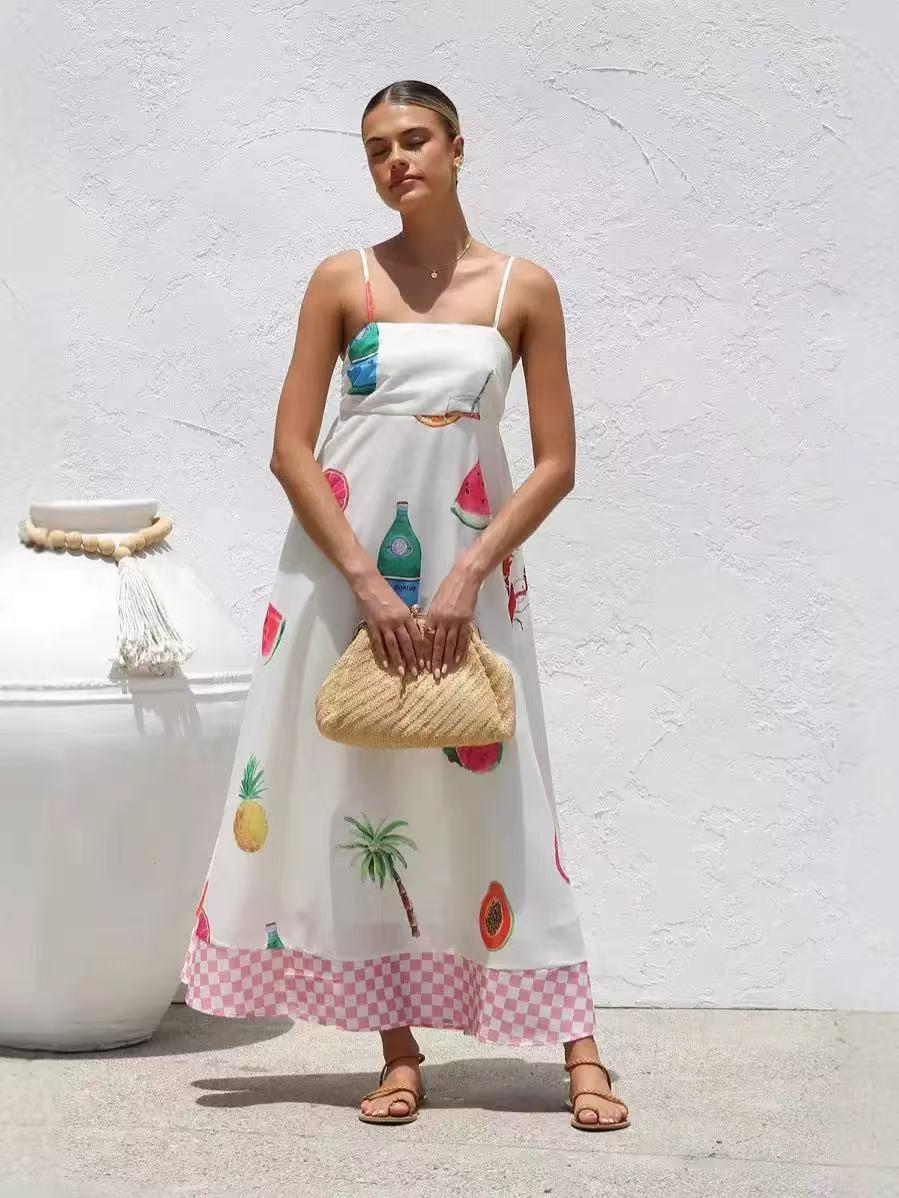 Sundress Beach Fruit Print Midi Dress
