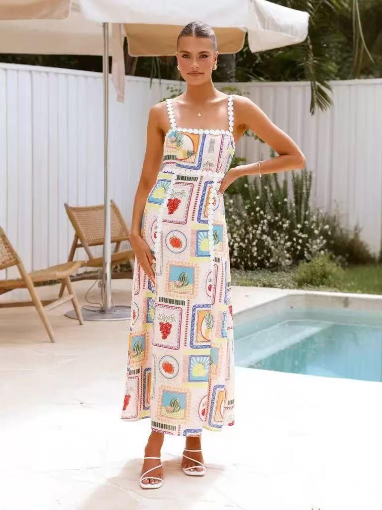 Sundress Mix Fruit Laser Print Midi Dress