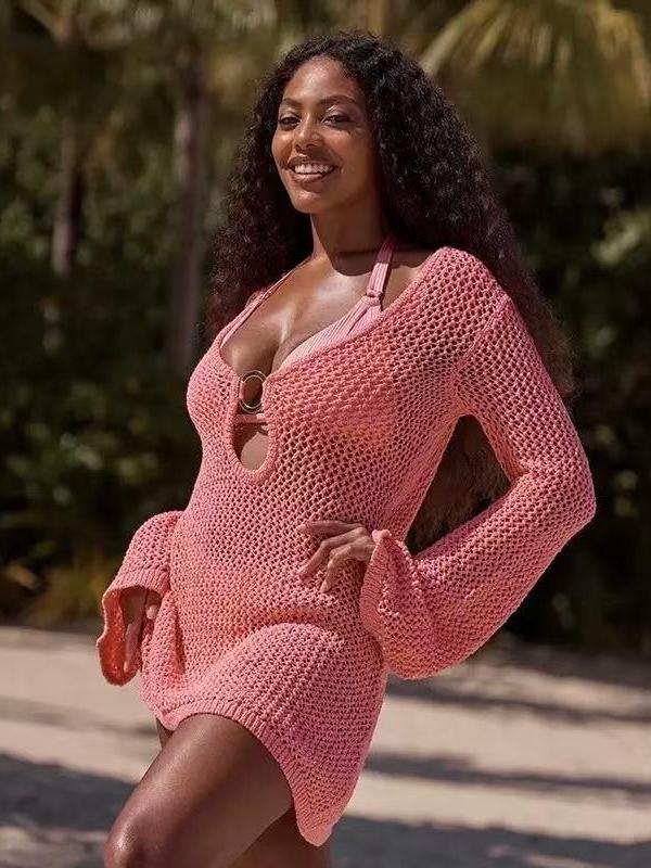 Crochet Ring Detail Beach Cover-Up Dress
