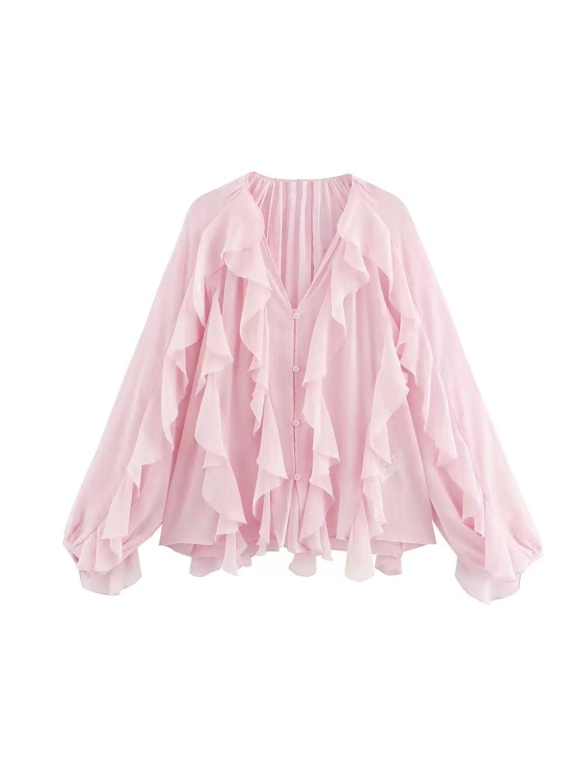 Ruffles V Neck Full Sleeve Top