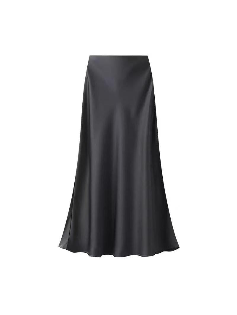 High Waist Satin Ankle Length Long Skirt