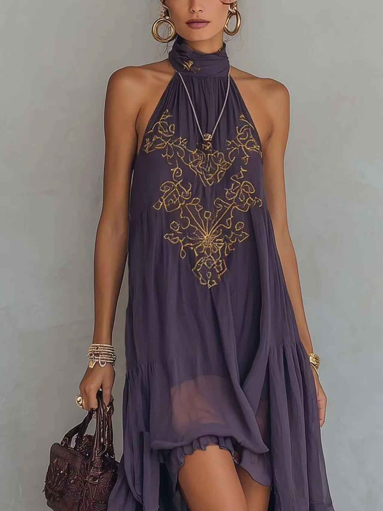 Valencia Embroidered Halter Maxi Dress