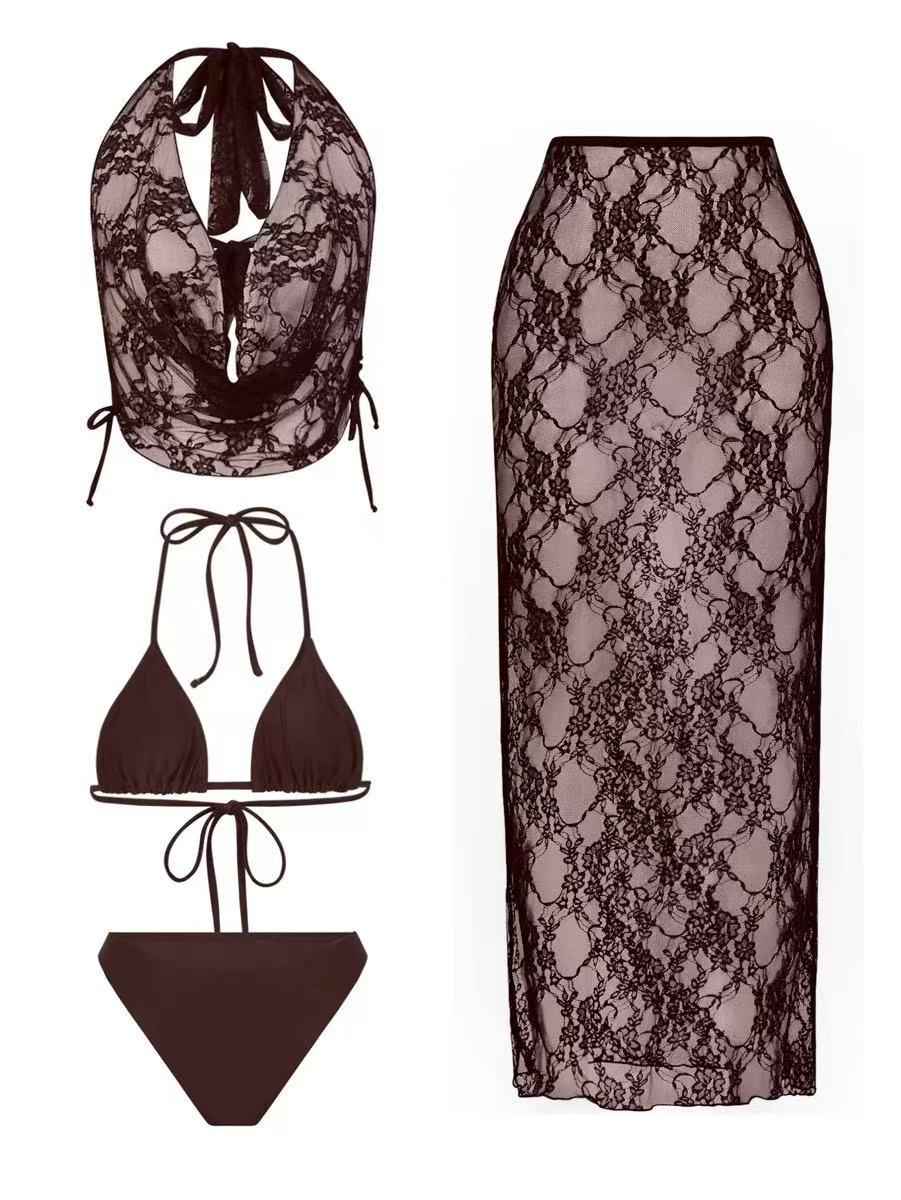Riviera 4-Piece Lace Halter Bikini & Cover-Up Set