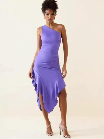 Asymmetric One Shoulder Ruffle Dress
