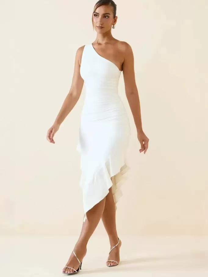 Asymmetric One Shoulder Ruffle Dress