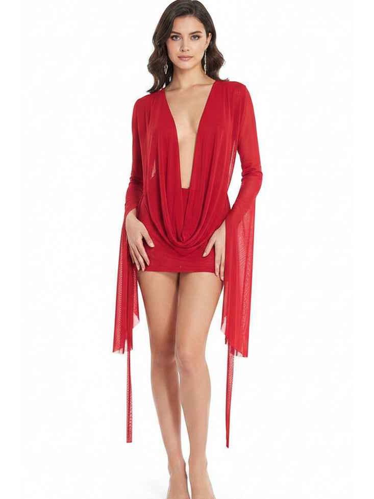 Sun‑Drape Sheer Mesh Cover‑Up Dress
