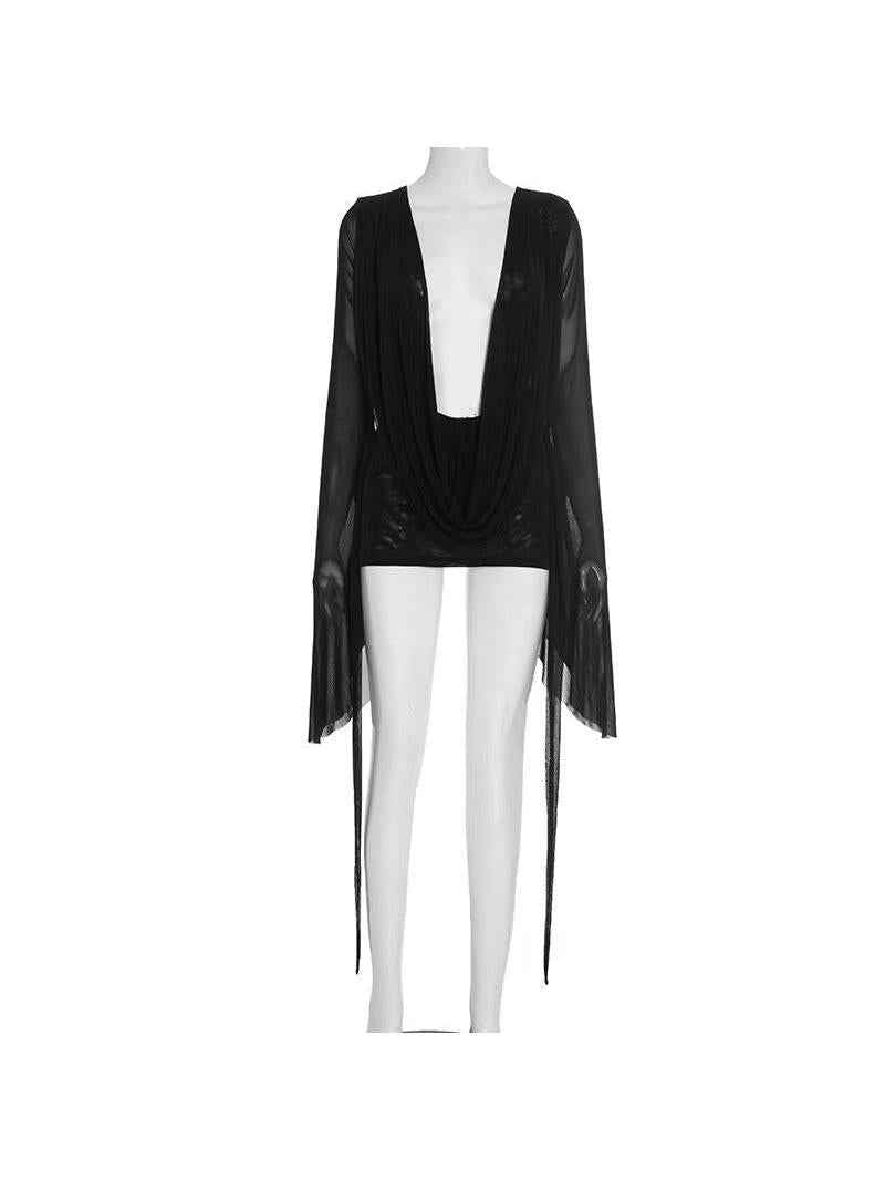 Sun‑Drape Sheer Mesh Cover‑Up Dress