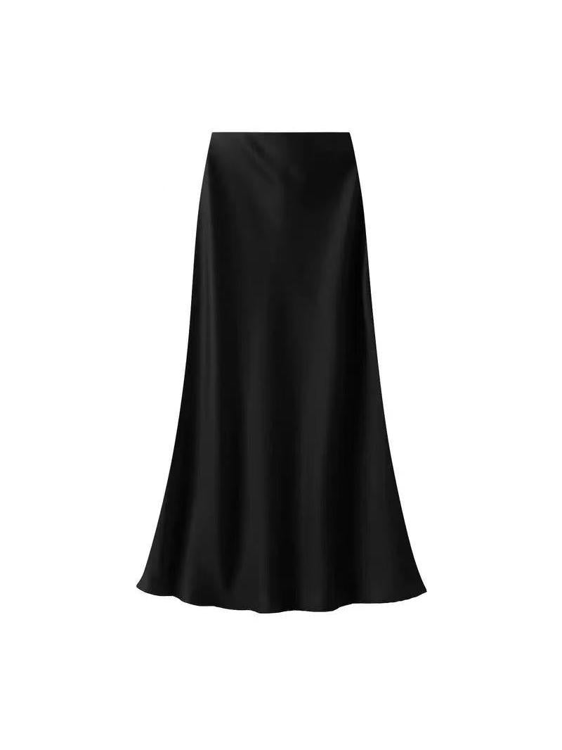 High Waist Satin Ankle Length Long Skirt