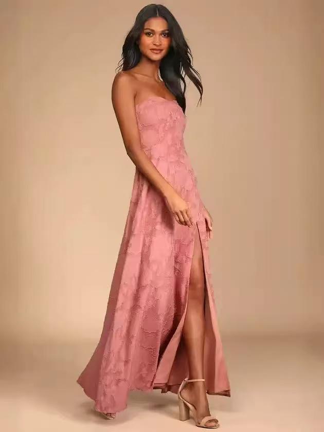"Blush Sweetheart Strapless Tube Slit Gown