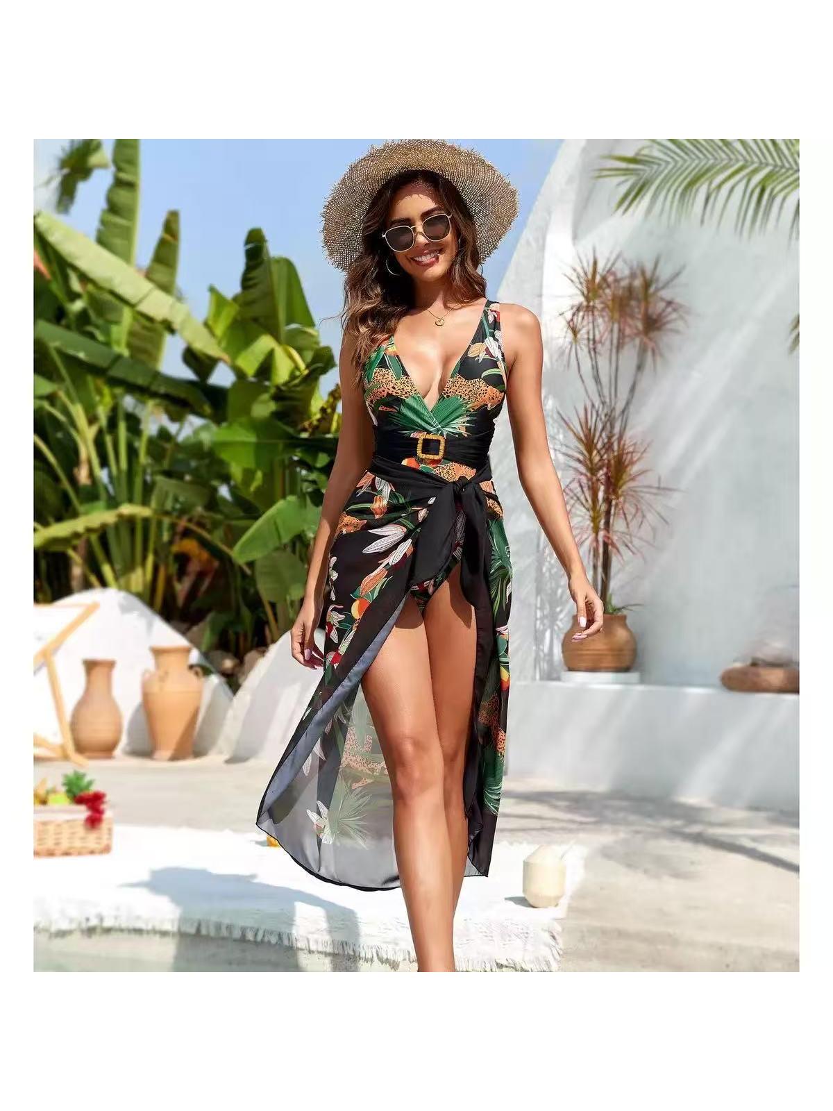 Tropical Belted Monokini & Sarong Swimsuit Set